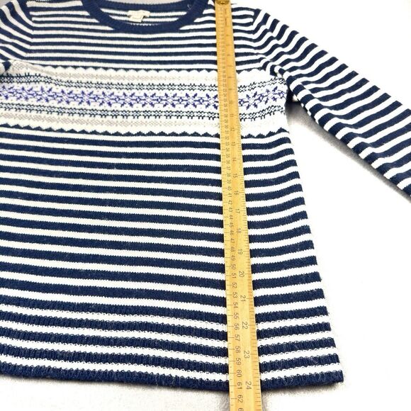 J Crew Factory Merino Wool Blend Fair Isle Sweater Medium Navy Striped Pullover - Picture 10 of 14
